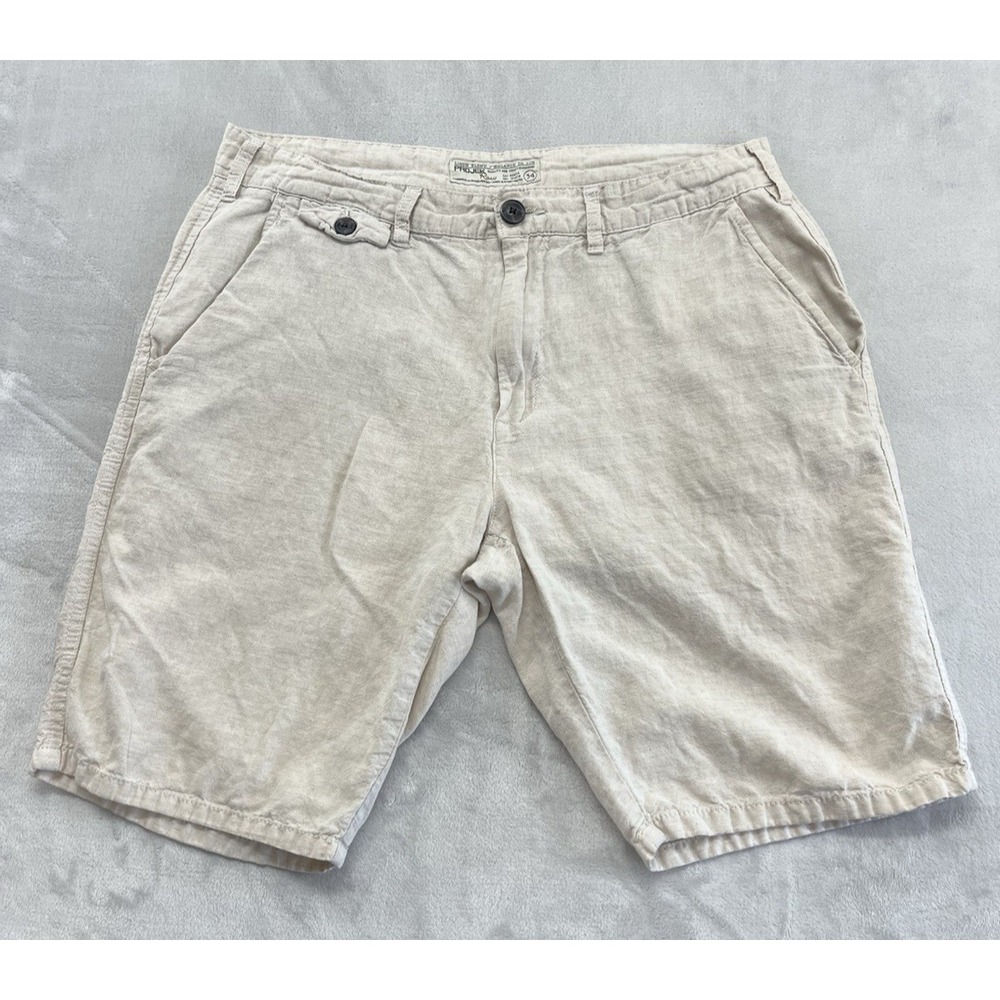 Projek Raw 100% Linen Short Men 34 Light Brown Breathable 10'' Inseam Vacation